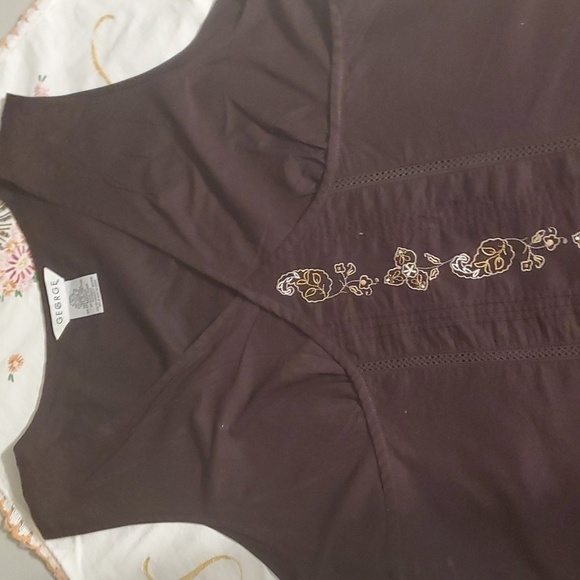 George Sleeveless Brown Embroidered Back Tie Sz XL Tunic Top Blouse - Picture 8 of 10